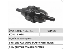 8 MM Çek Valf (Plastik-Filtreli)